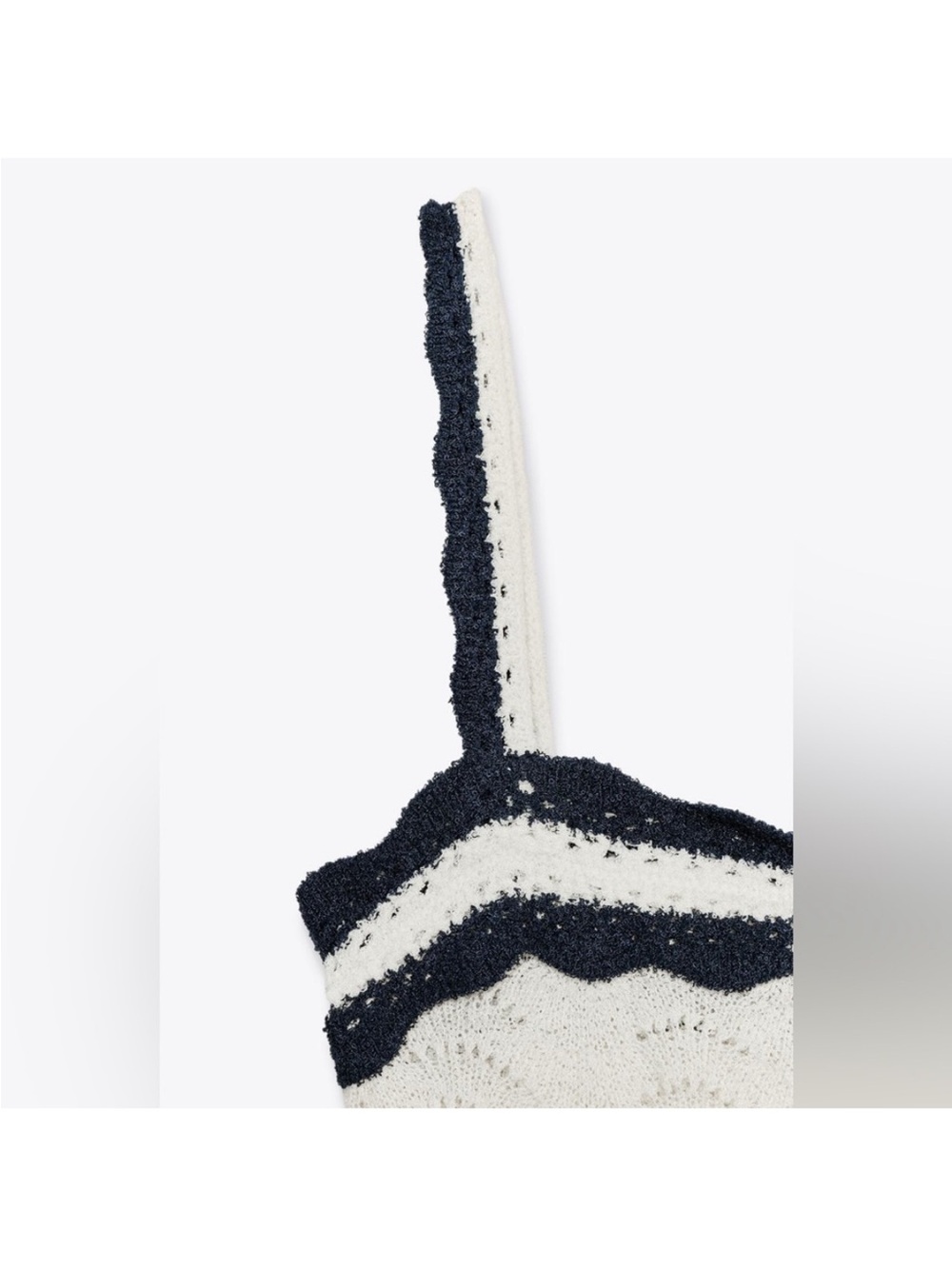 NWT Zara Crochet Knit Camisole in White with Navy Scalloped Trim & Thin Straps - Picture 5 of 5